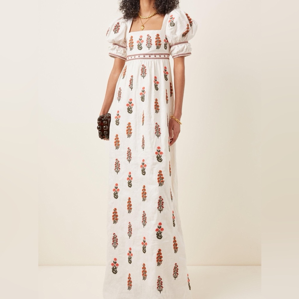 Agua by Agua Bendita Pistachio Dahlia Linen Maxi Dress